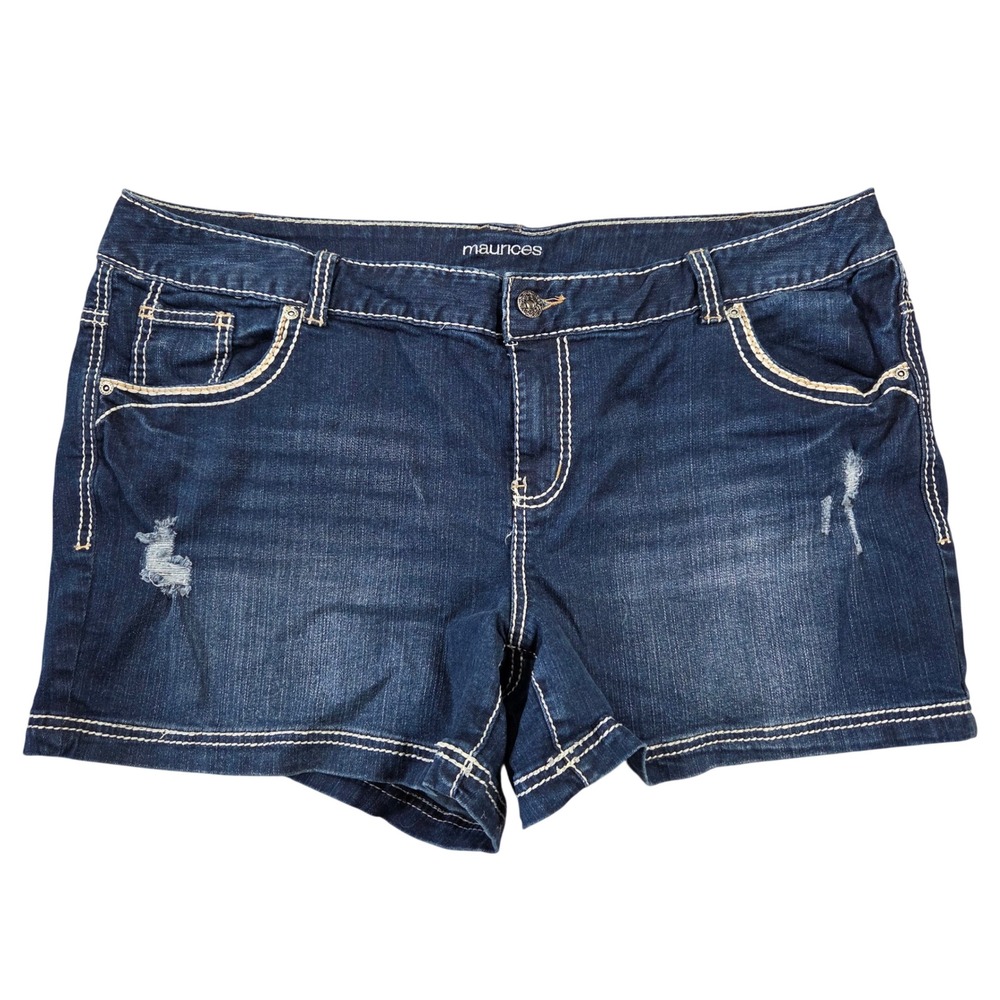 Maurices Womens Plus Size 24 Dark Wash Distressed Denim Shorts Contrast Stitch - Picture 1 of 6